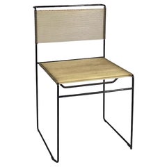 Silla moderna italiana estilo Spaghetti de metal negro y plástico transparente, años 80