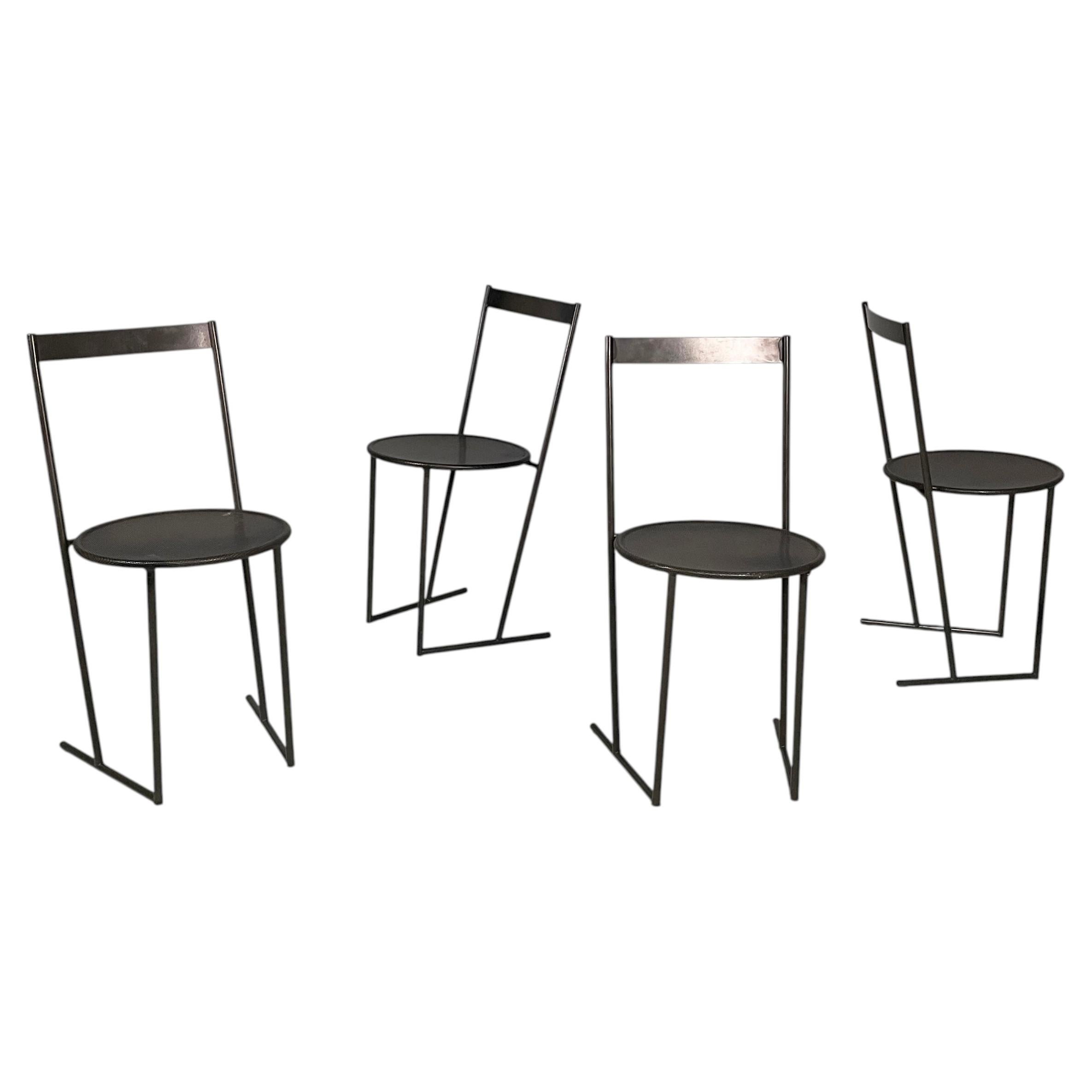 Italian modern black metal chairs Musme by Emilio Nanni for Fly Line, 1980s
