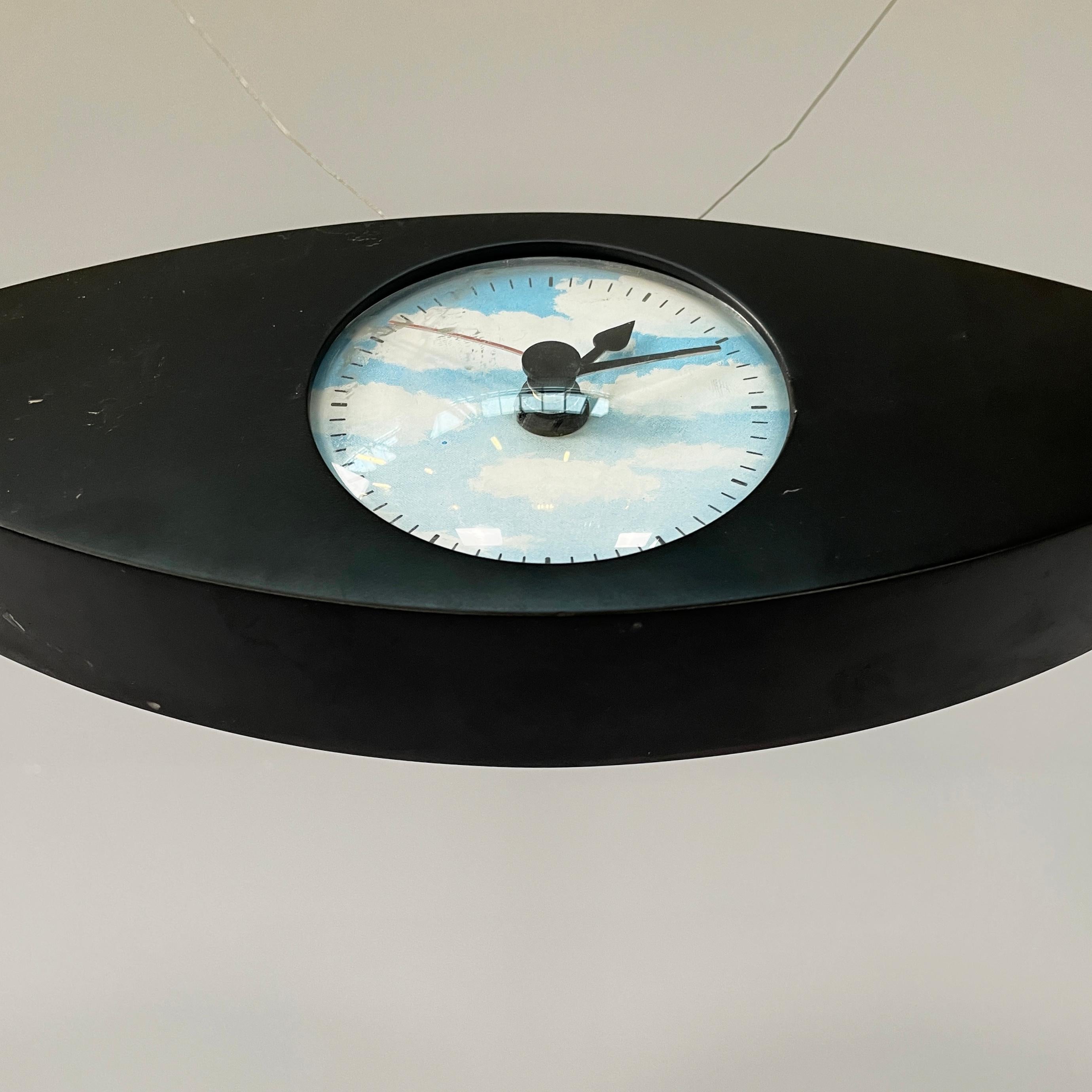 Italian modern Black metal Floor clock with eye-shape mirror by Alias, 1990s For Sale 3