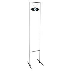 Italian modern Black metal Floor clock with eye-shape mirror by Alias, 1990s