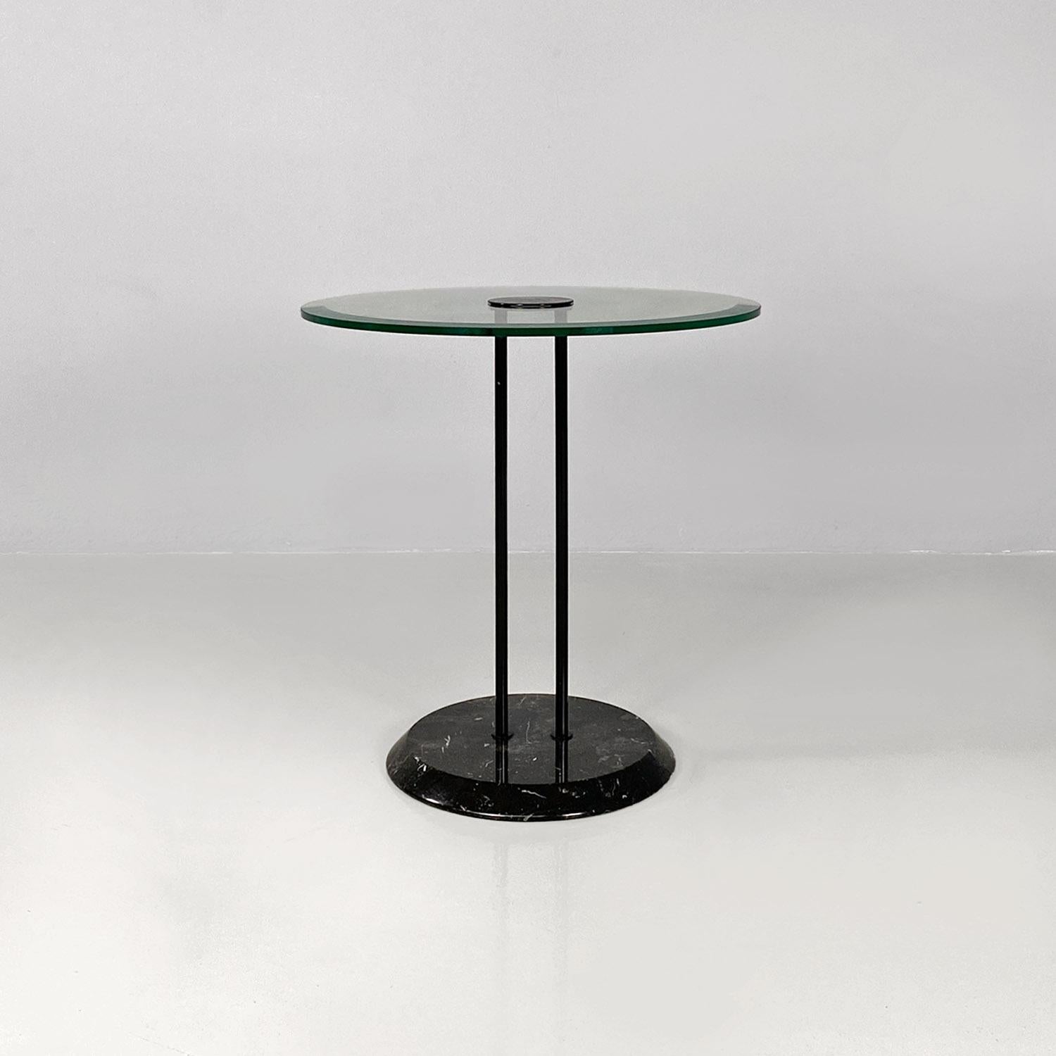 Tables basses rondes italiennes modernes en métal noir, verre et marbre par Cattelan, années 1980 Bon état - En vente à MIlano, IT