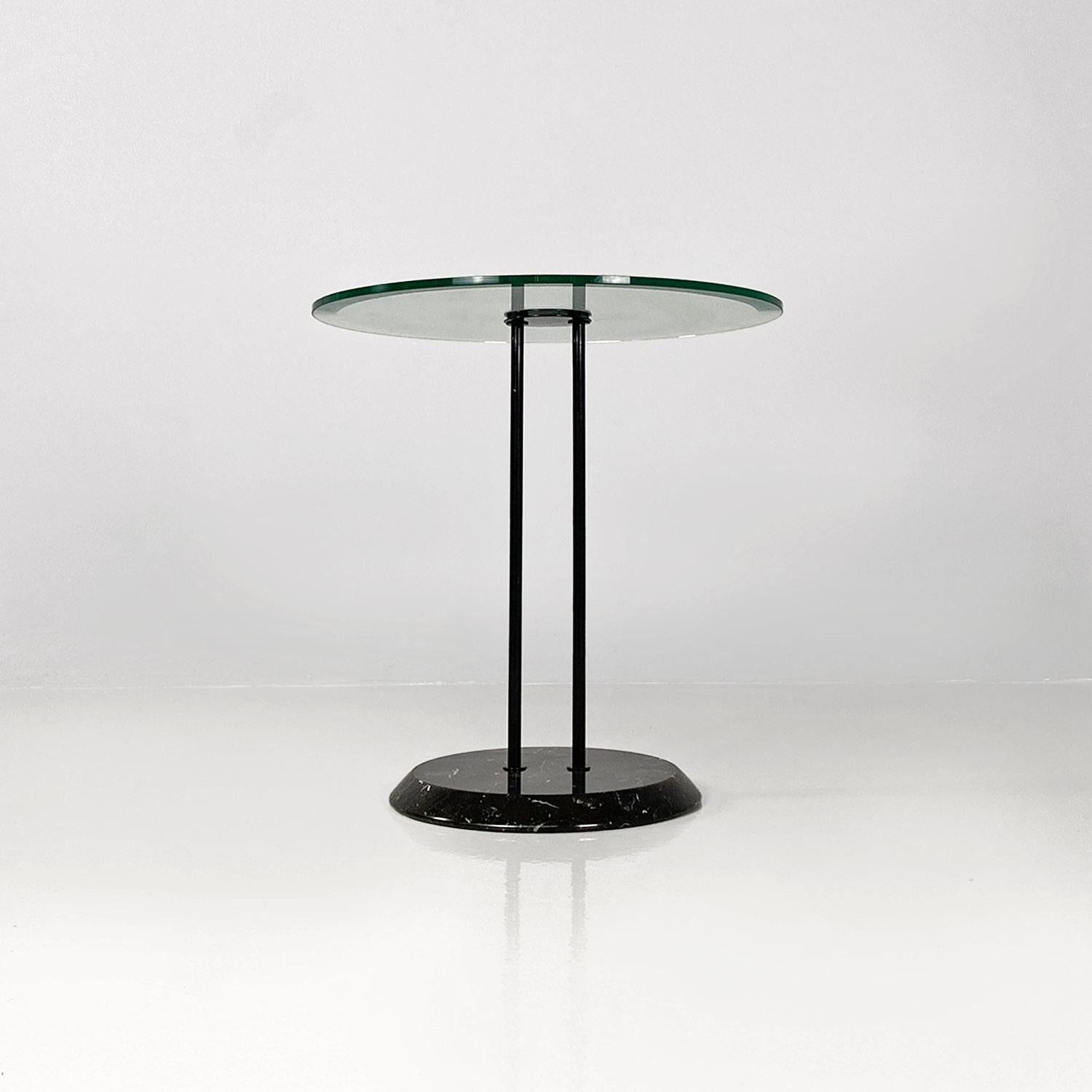 Fin du 20e siècle Tables basses rondes italiennes modernes en métal noir, verre et marbre par Cattelan, années 1980 en vente