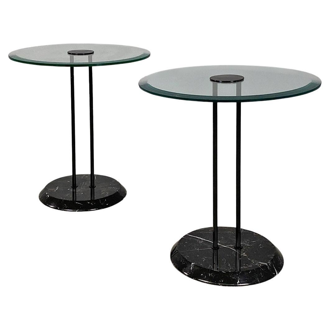 Moderne italienische runde Couchtische aus schwarzem Metallglas und Marmor von Cattelan, 1980er Jahre