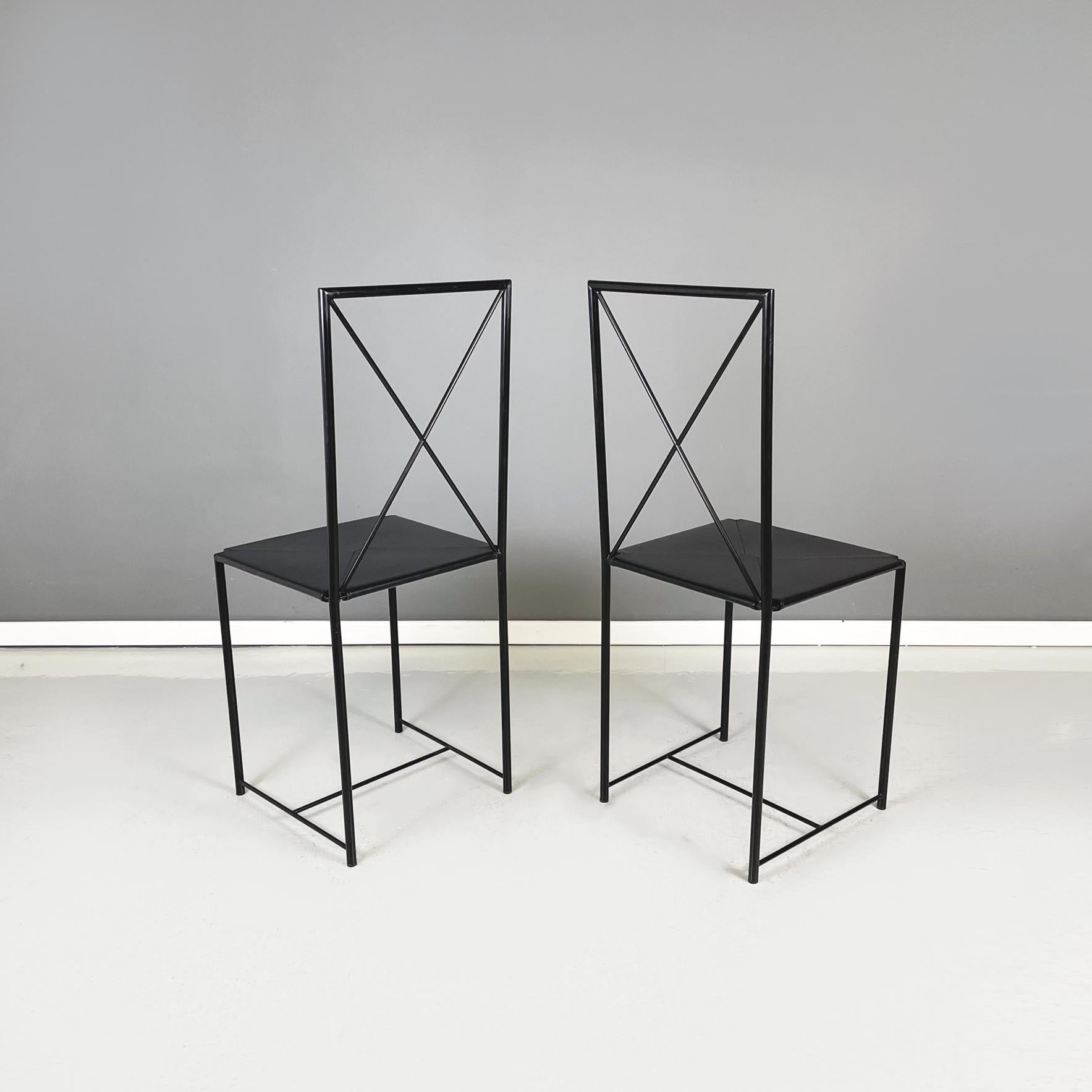 Italian Modern Black Metal Leather Chairs Moka by Asnago Vender Flexoform, 1939 In Good Condition In MIlano, IT
