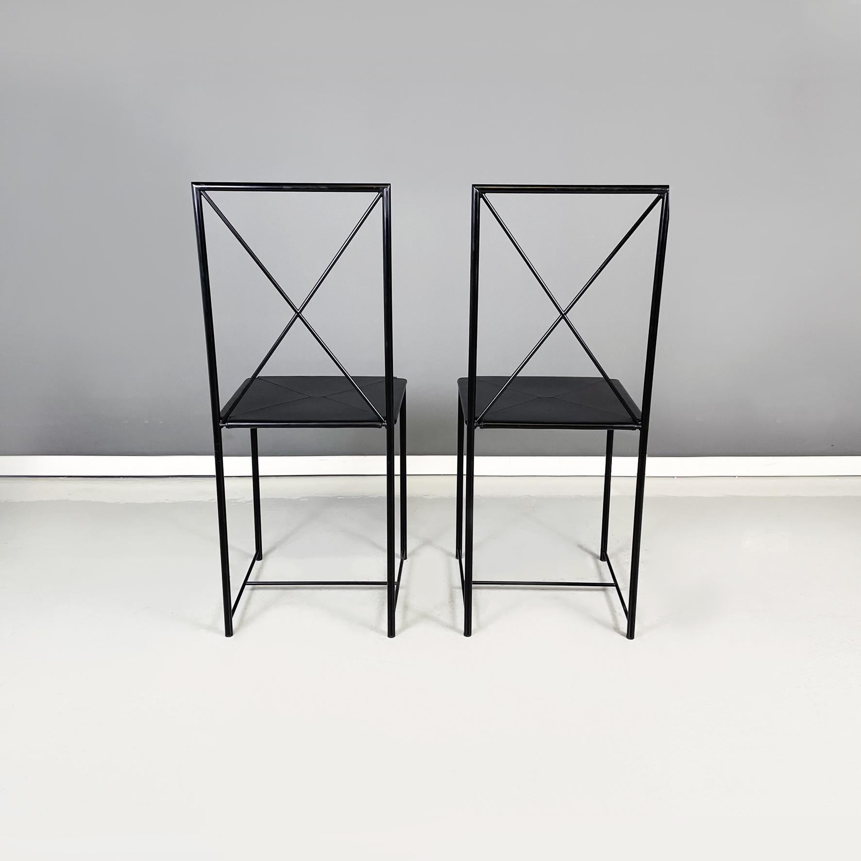 Late 20th Century Italian Modern Black Metal Leather Chairs Moka by Asnago Vender Flexoform, 1939 For Sale