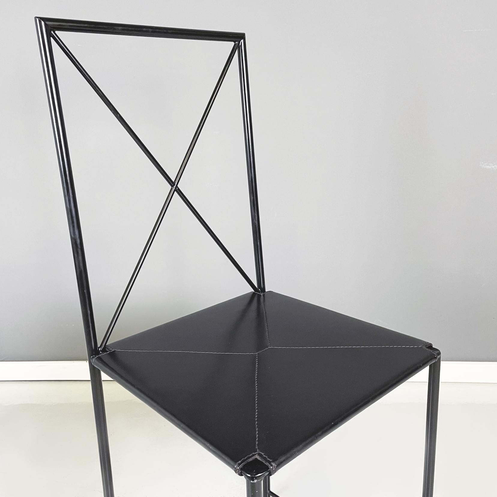 Italian Modern Black Metal Leather Chairs Moka by Asnago Vender Flexoform, 1939 For Sale 1