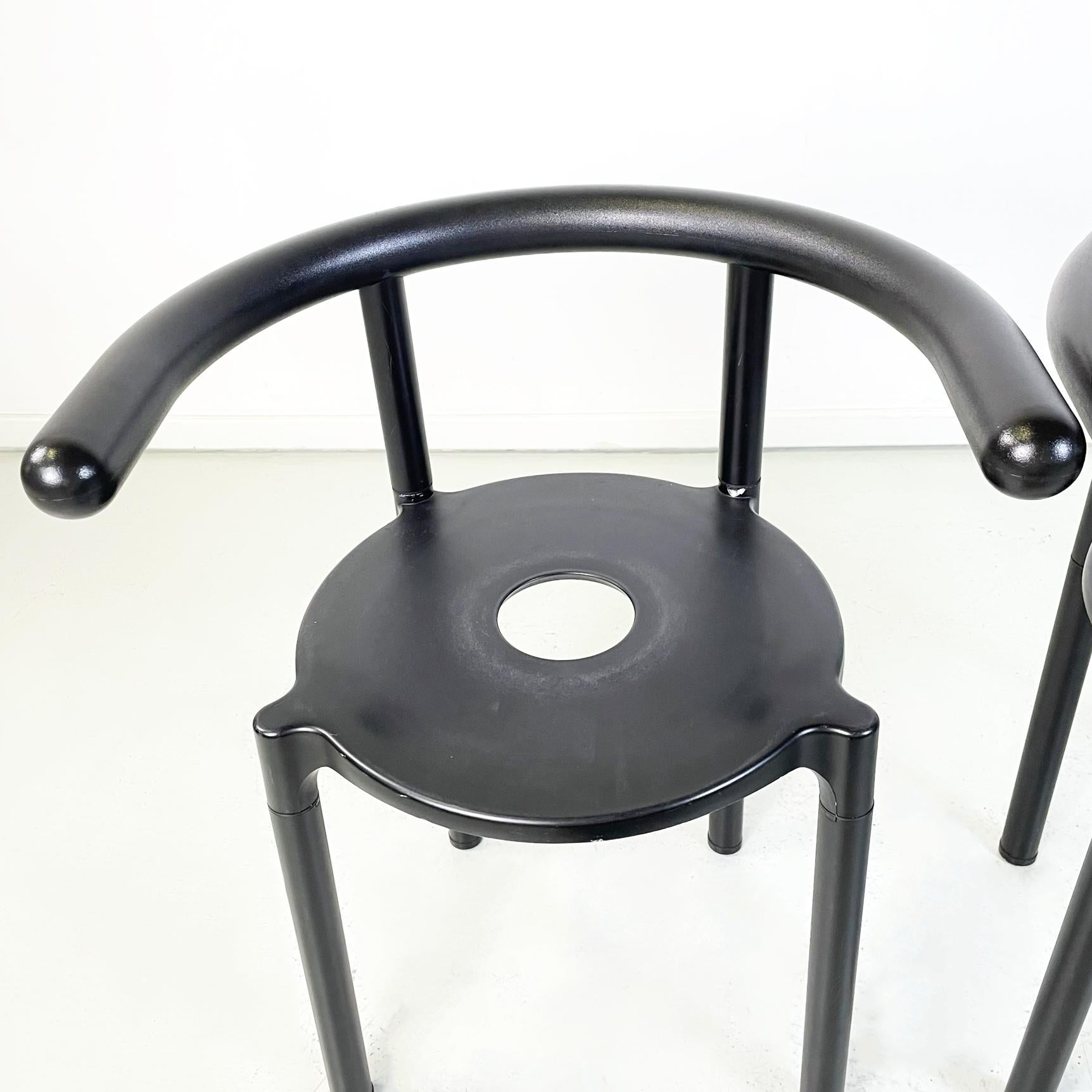 Italian Modern Black Metal Plastic Chairs 4855 by Anna Castelli Kartell, 1990s 3