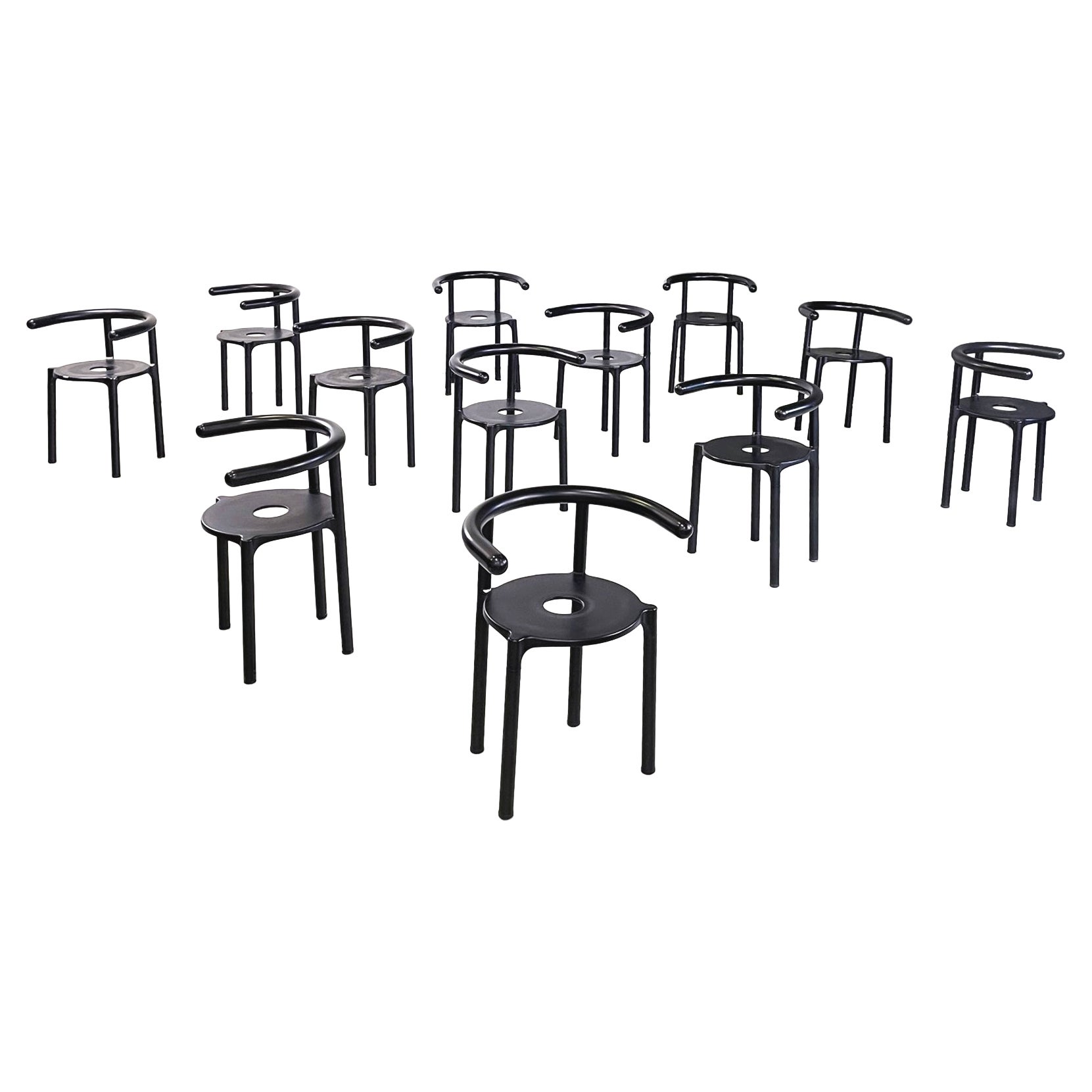 Chaises modernes italiennes en métal noir 4855 d'Anna Castelli Kartell, années 1990