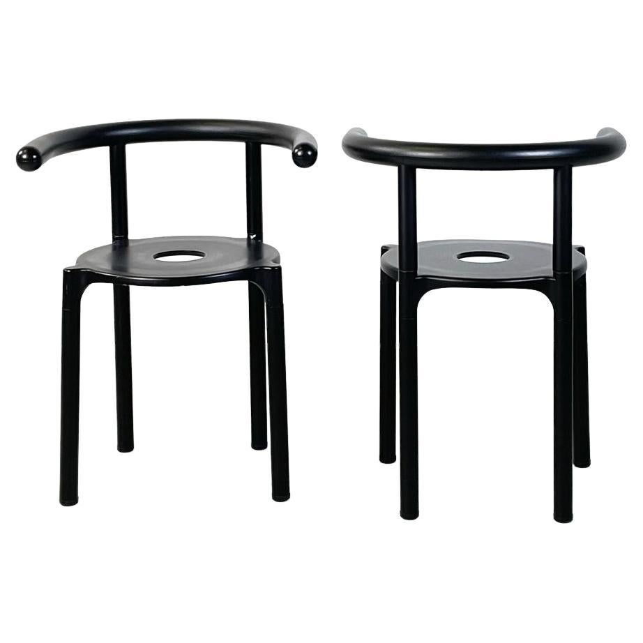 Italian Modern Black Metal Plastic Chairs 4855 by Anna Castelli Kartell, 1990s