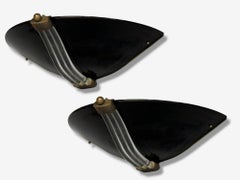 Italian Modern, Black Murano Glass, Brass, Large Sconces, Italy, 1930s