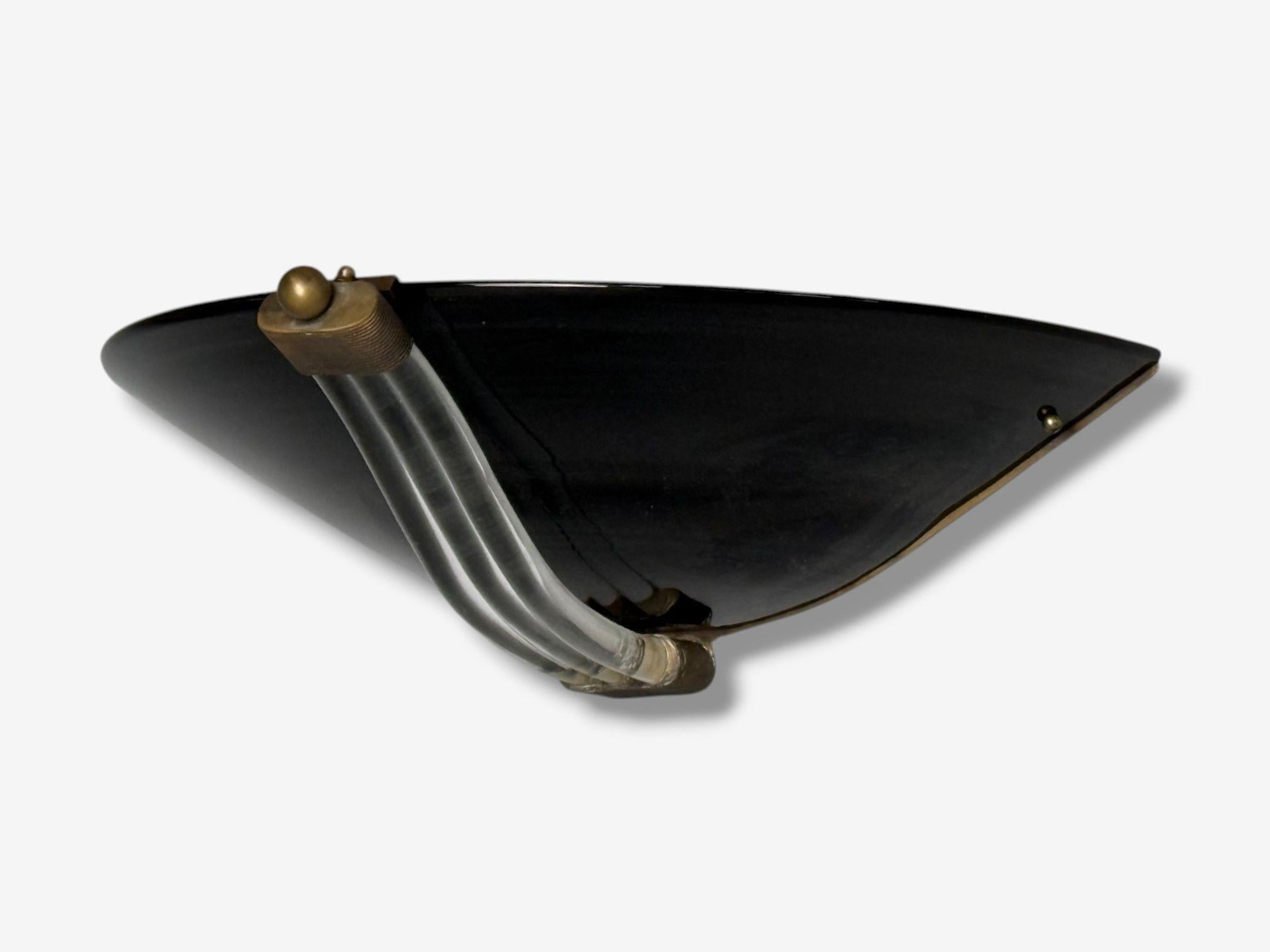 Mid-Century Modern Italian Modern, Black Murano Glass, Brass, Large Sconces, Italy, 1930s For Sale