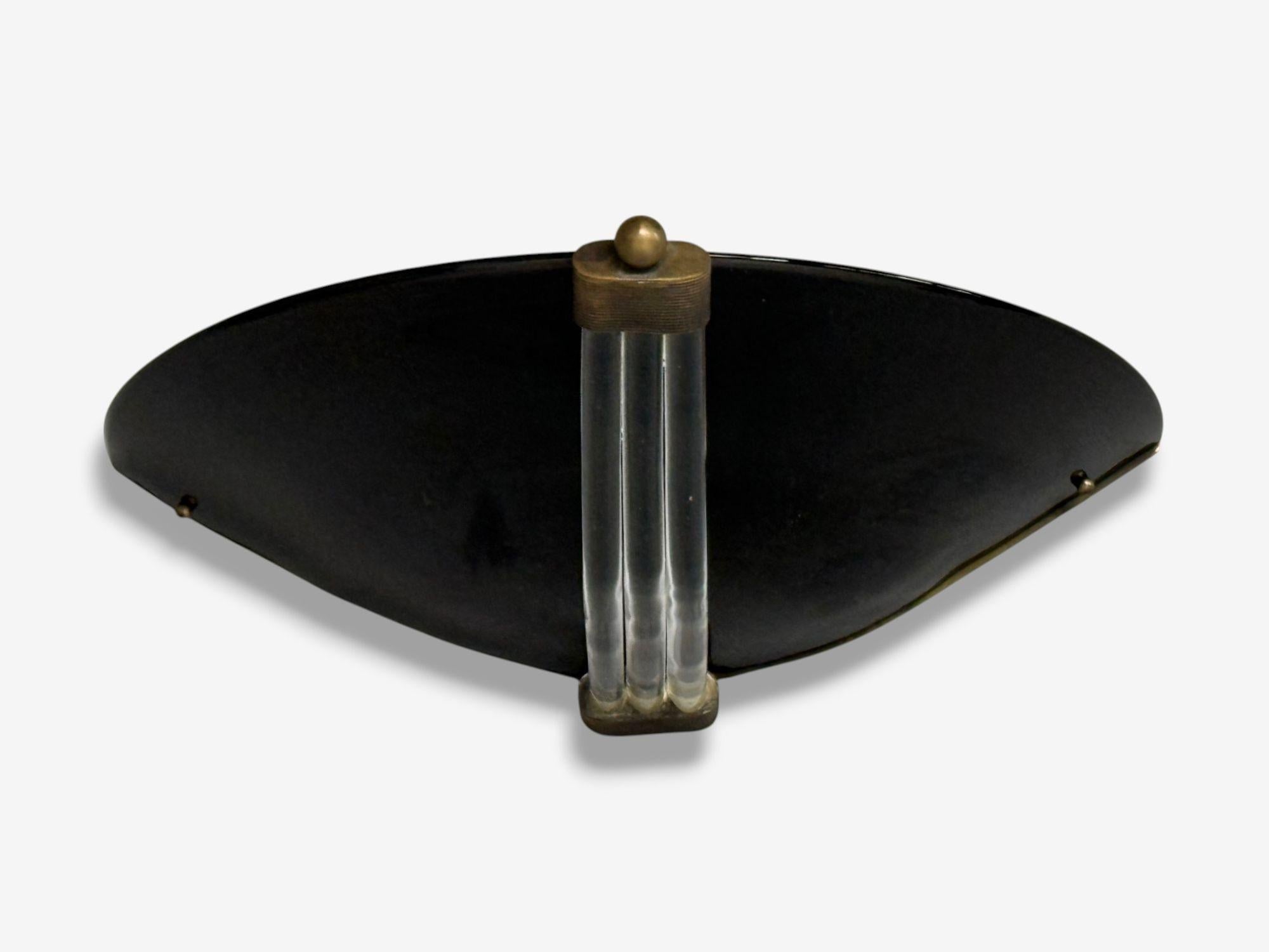 Italian Modern, Black Murano Glass, Brass, Large Sconces, Italy, 1930s For Sale 2