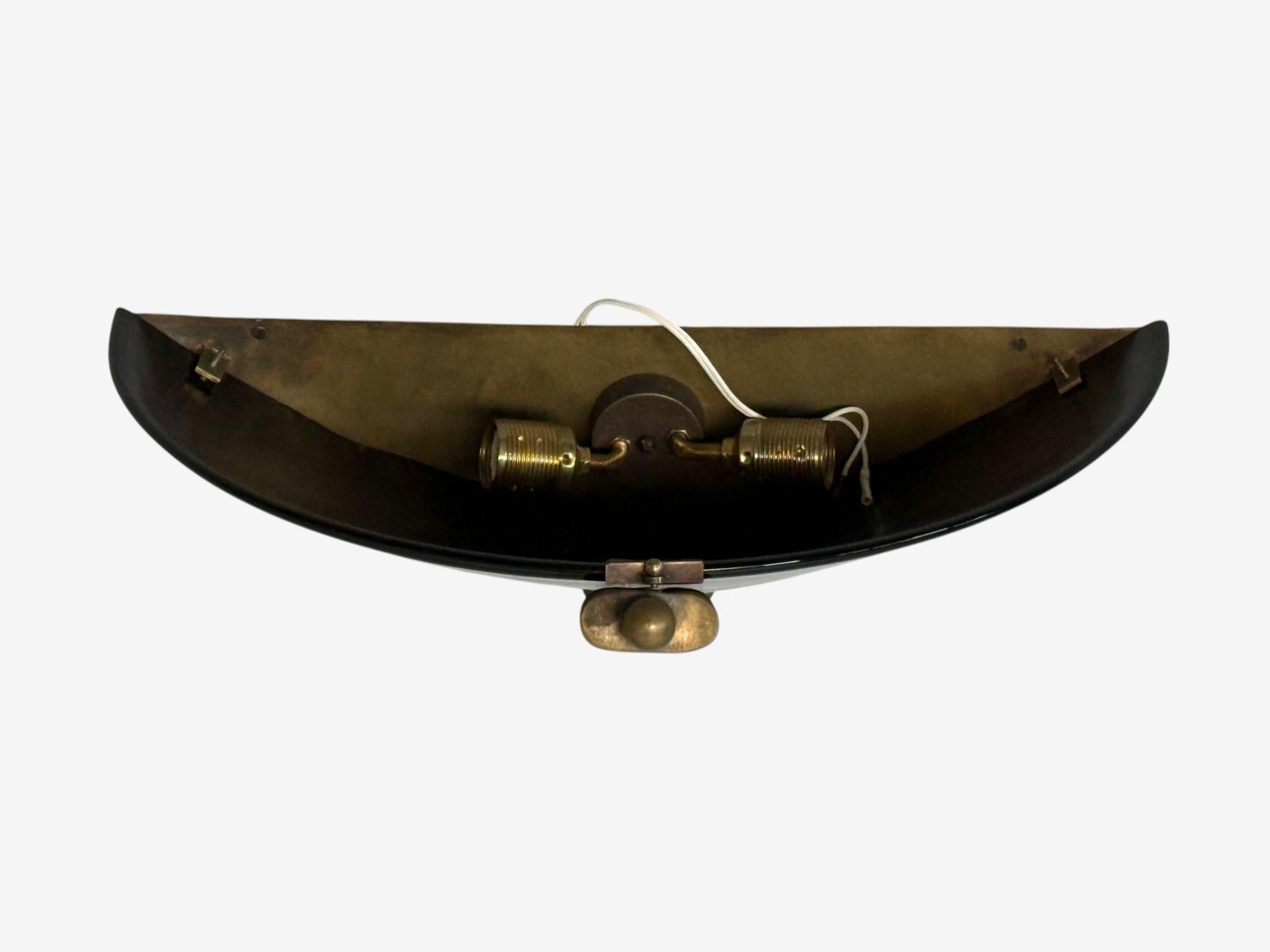 Italian Modern, Black Murano Glass, Brass, Large Sconces, Italy, 1930s For Sale 3