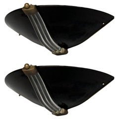 Italian Modern, Black Murano Glass, Brass, Large Sconces, Italy, 1930s
