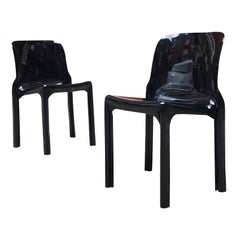 Italian Modern Black Plastic Chairs Selene by V. Magistretti for Artemide, 1960s