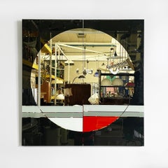 Italian modern black red gray wall mirror Morphos by Carmi for Acerbis, 1980s