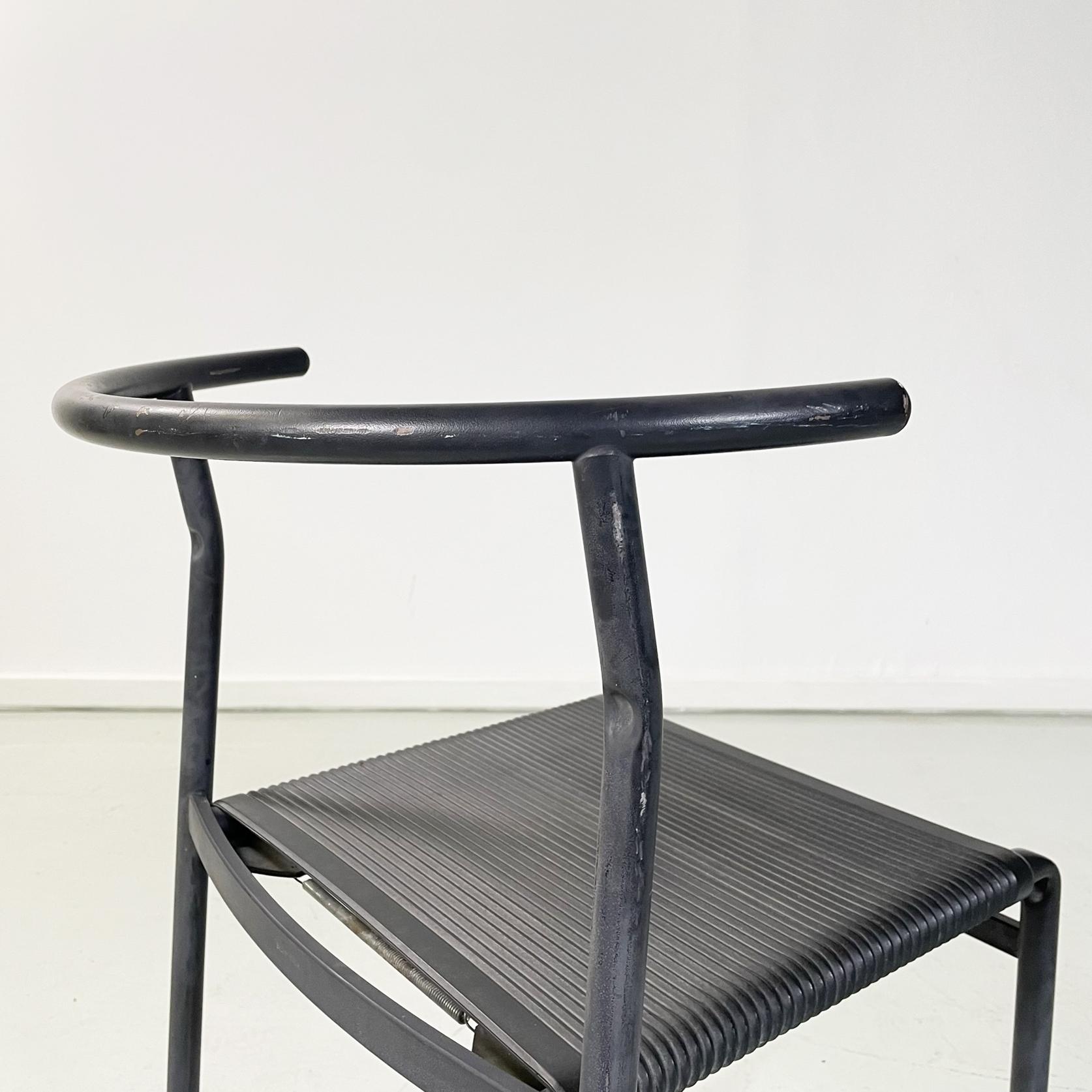 Italian Modern Black Rubber Metal Cafè Chairs by Philippe Starck Baleri, 1980s 8
