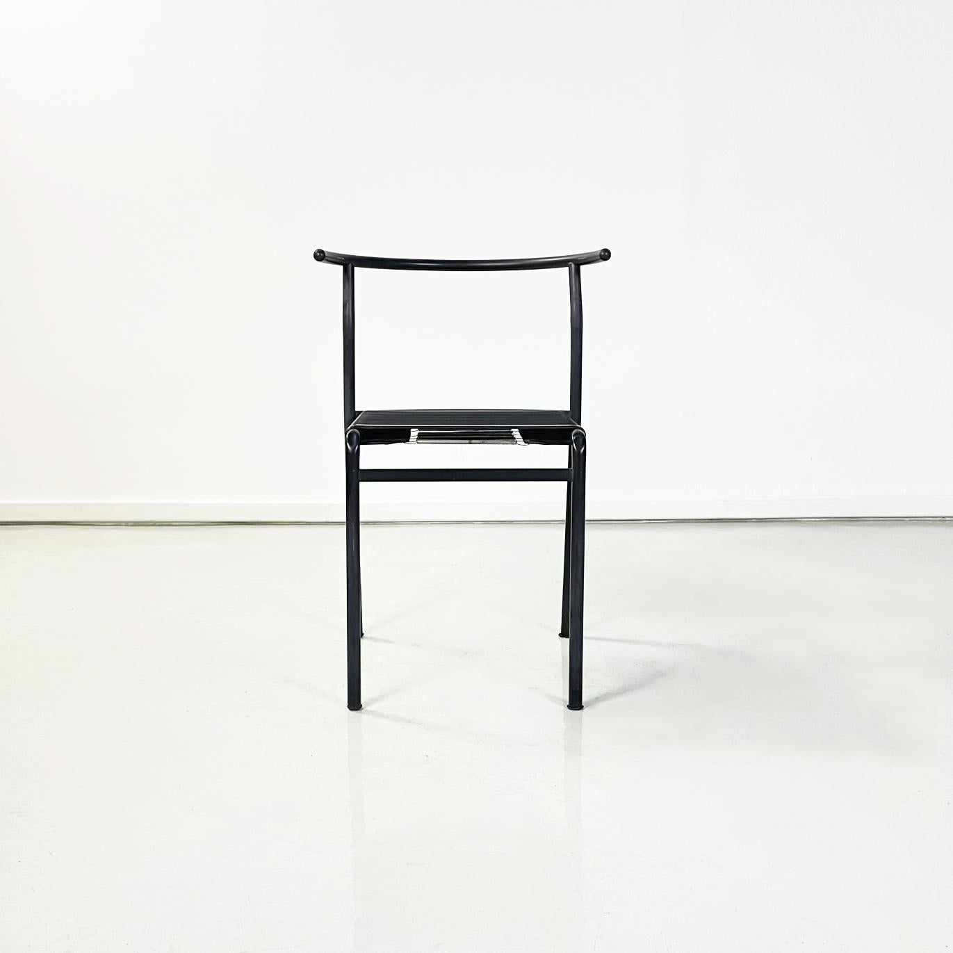 Italian modern Black rubber and metal Cafè chairs by Philippe Starck for Baleri, 1980s
Set of 8 chairs mod. Cafè Chair with square seat in black rubber with metal straps on the back. The structure is in black painted steel rod, with curved