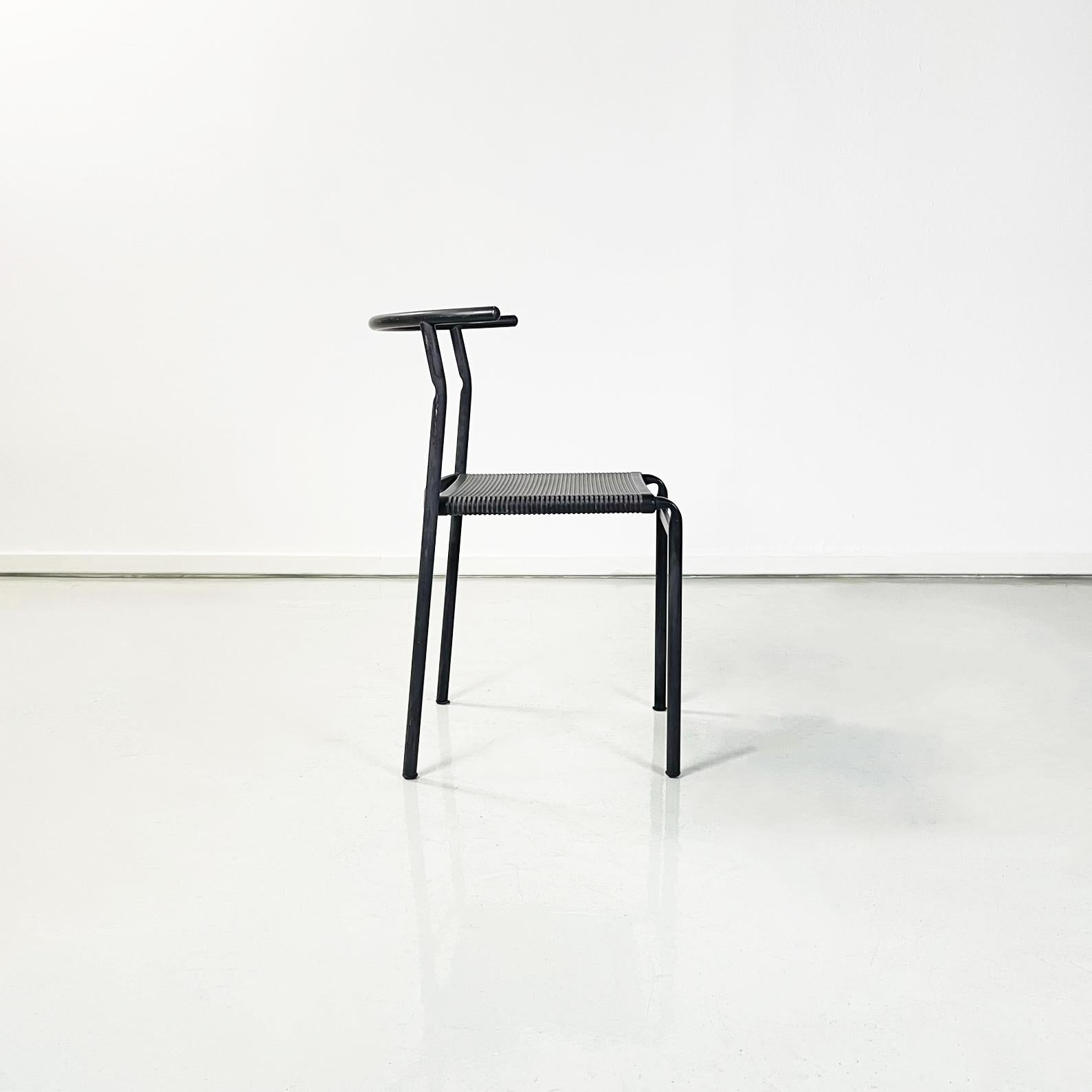Italian Modern Black Rubber Metal Cafè Chairs by Philippe Starck Baleri, 1980s In Good Condition In MIlano, IT