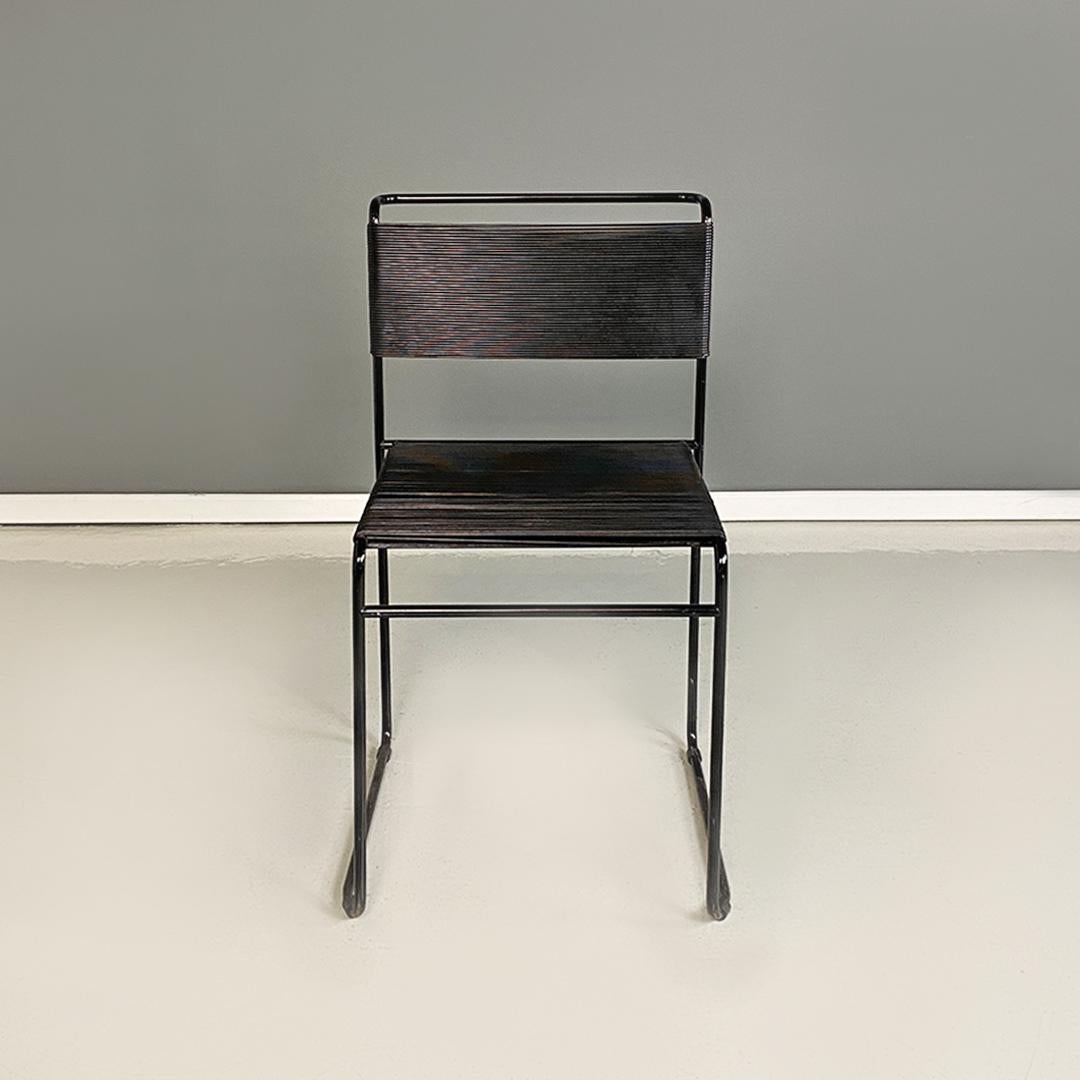 Italian Modern Black Scooby and Metal Spaghetti Chair by G. Belotti, Alias 1980s In Good Condition For Sale In MIlano, IT