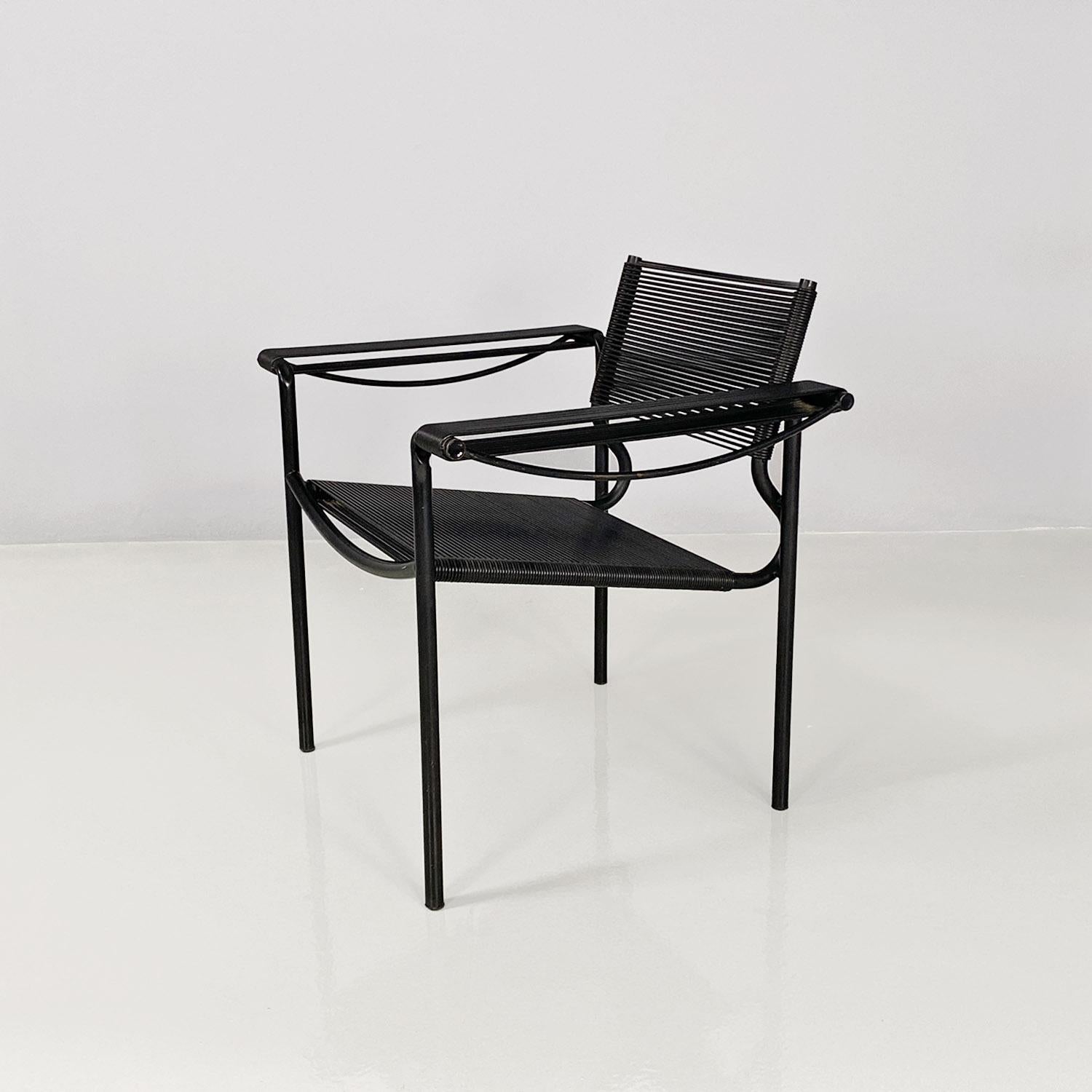Italian modern black plastic and metal Spaghetti armchairs by Giandomenico Belotti for Alias, 1980s
Spaghetti armchair with black painted metal structure with a geometric shape and seat, backrest and armrests in black plastic or scooby.
Produced by