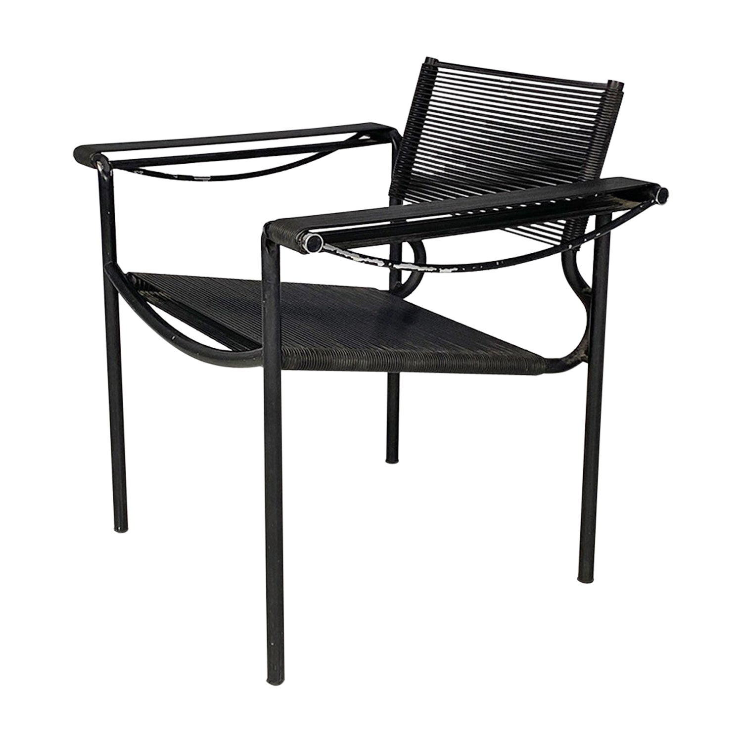 Fauteuils italiens modernes noirs Spaghetti de Giandomenico Belotti pour Alias 1980