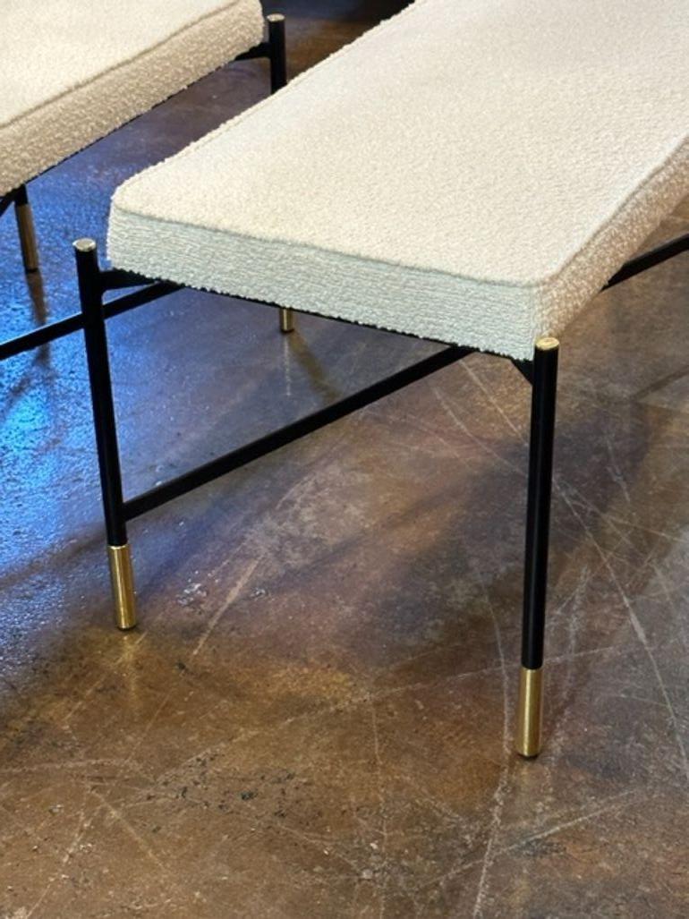 Italian Modern Black Steel and Brass Upholstered Benches 1