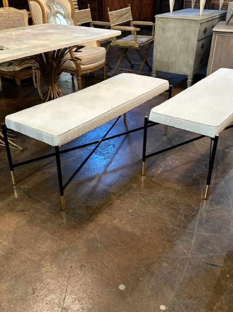 Italian Modern Black Steel and Brass Upholstered Benches 2
