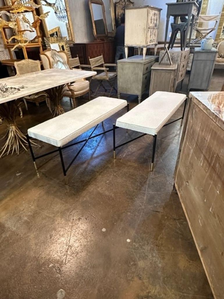 Italian Modern Black Steel and Brass Upholstered Benches 3