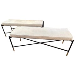 Italian Modern Black Steel and Brass Upholstered Benches
