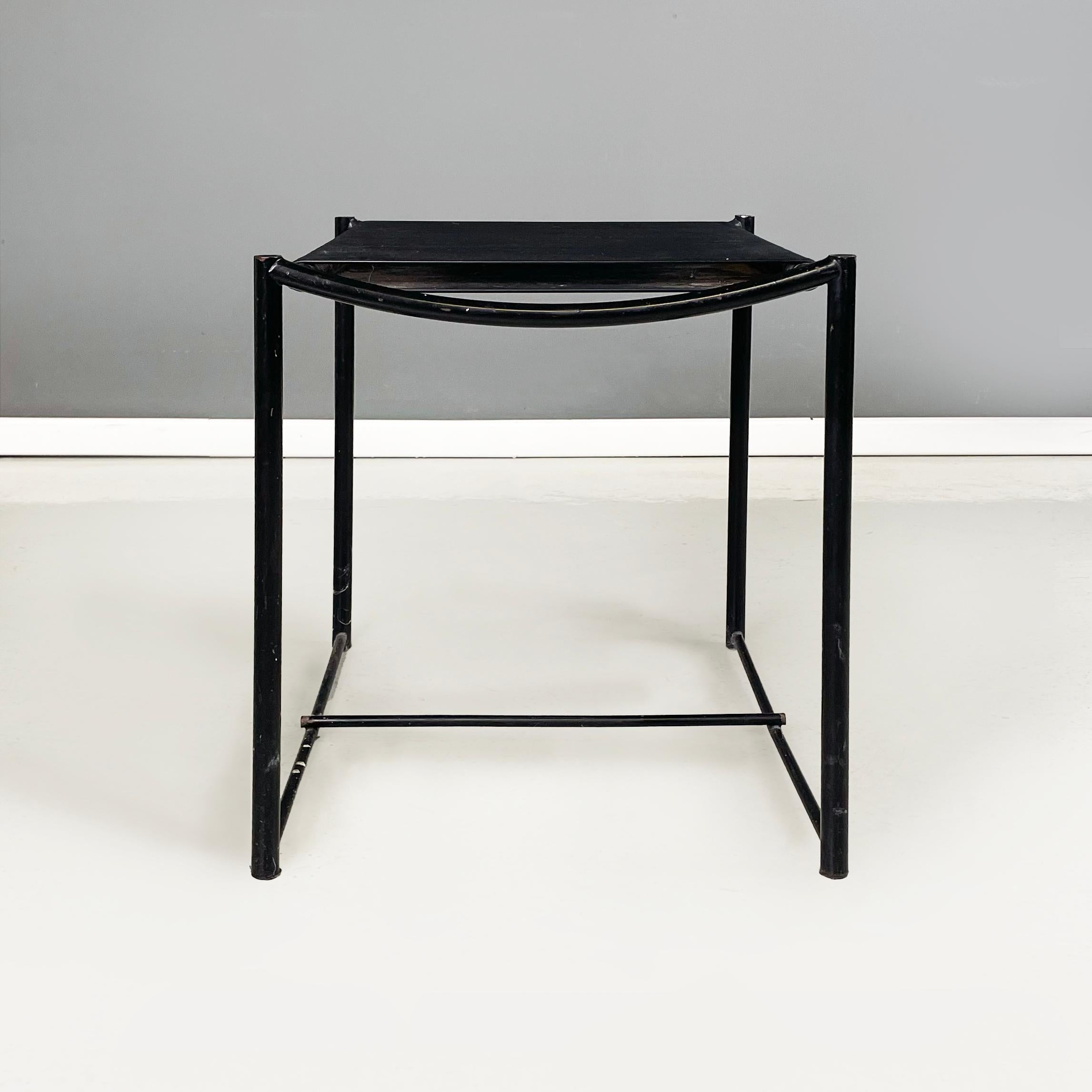 Italian modern black Stool Spaghetti by Giandomenico Belotti for Alias, 1980s
tool mod. Spaghetti  with rectangular and elastic seat and back made from black scooby threads. The structure is in black painted metal rod with curved handle behind the