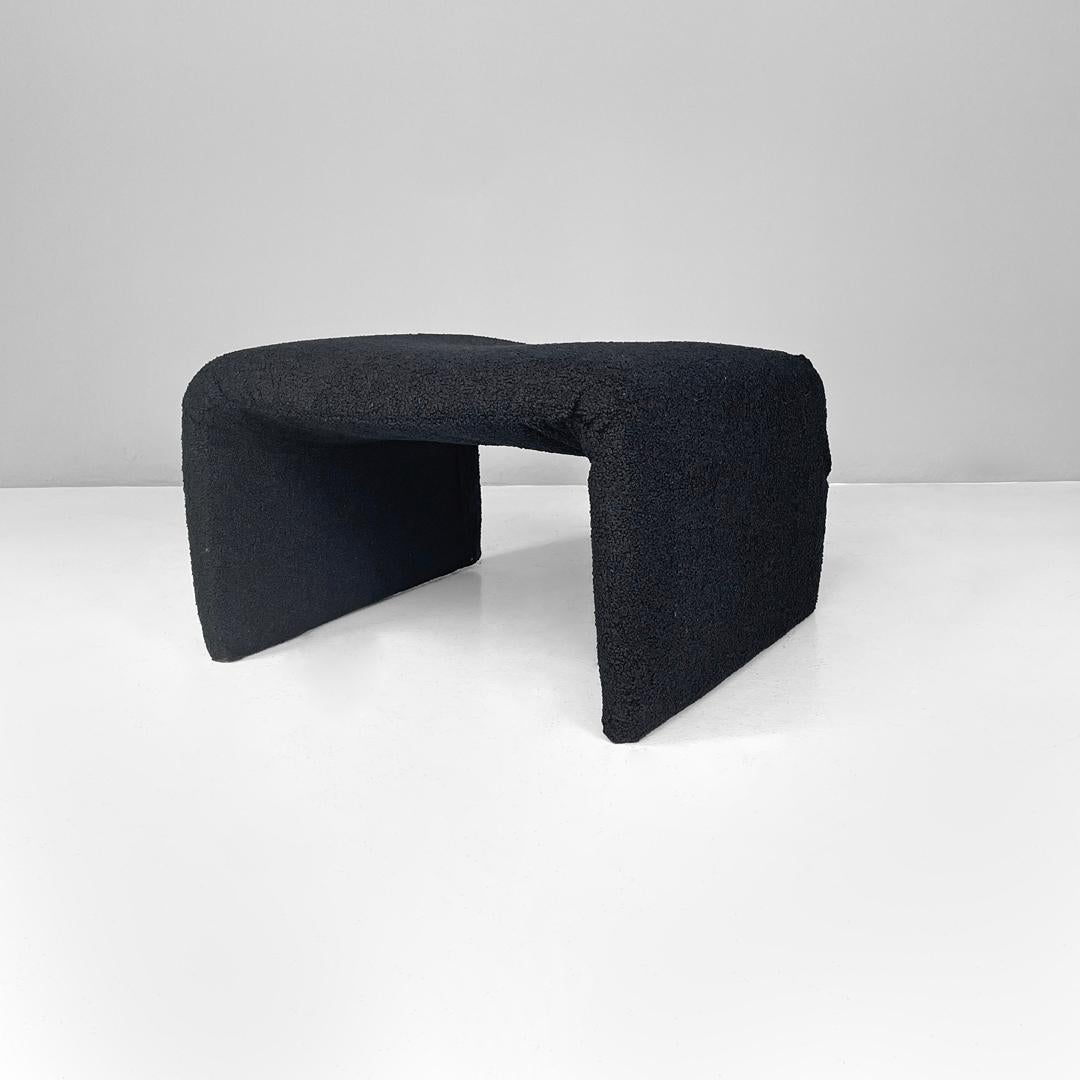 Italian modern black teddy fabric pouf, 1970s
Rectangular base pouf in black teddy fabric. The structure is given by a single component that curves to form the legs and seat.
1970s.
Good condition, completely reupholstered. It has two holes at the