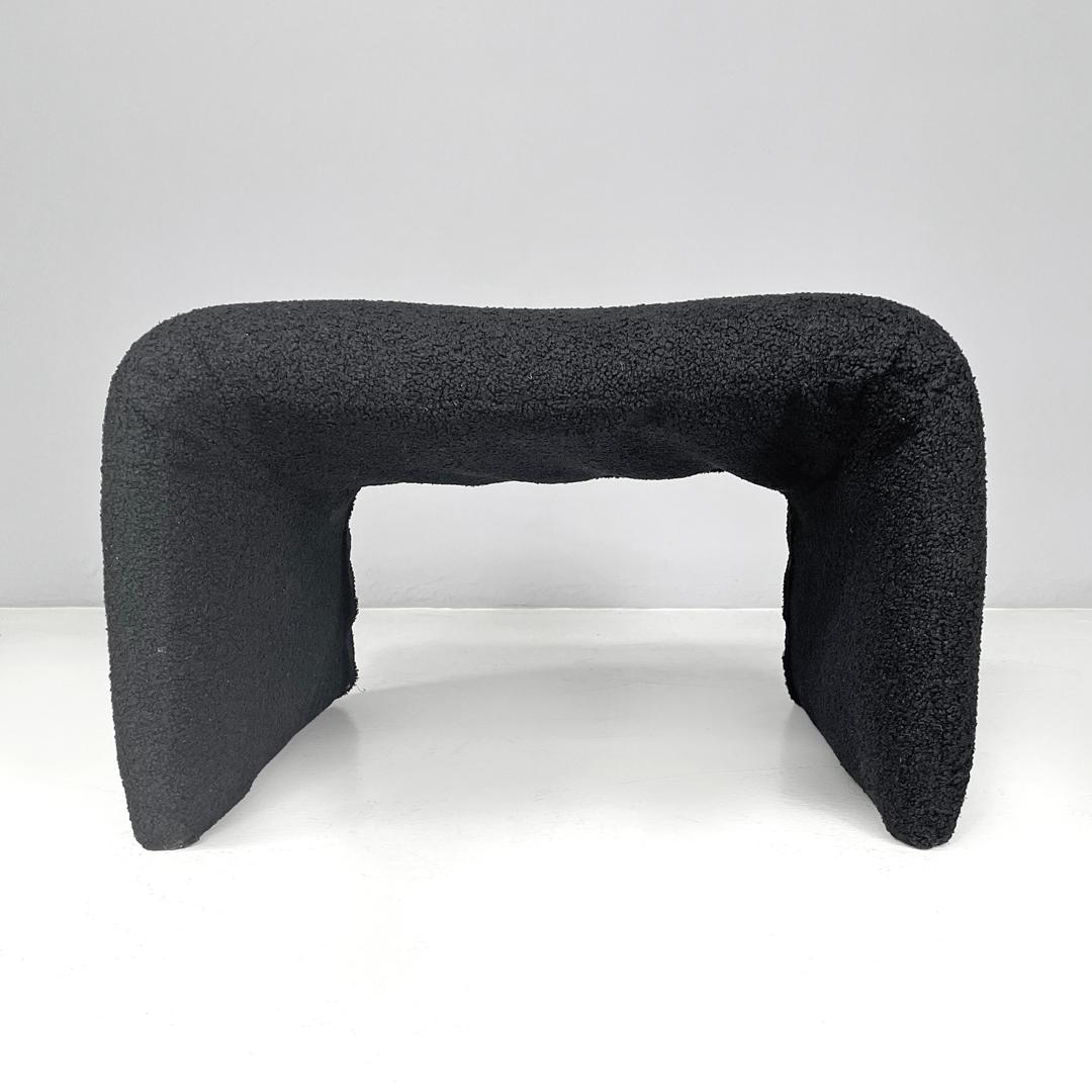 Modern Italian modern black teddy fabric pouf, 1970s For Sale