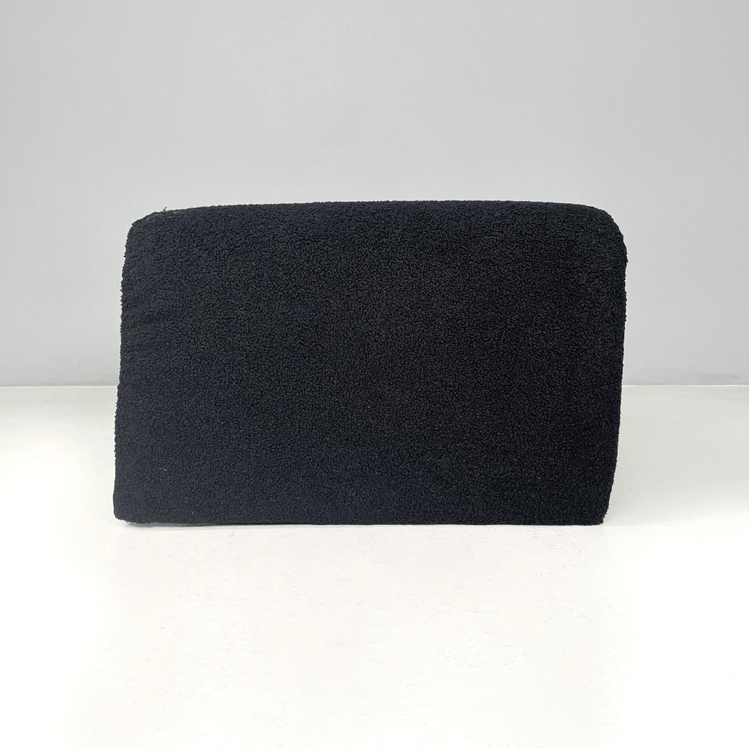 Late 20th Century Italian modern black teddy fabric pouf, 1970s For Sale