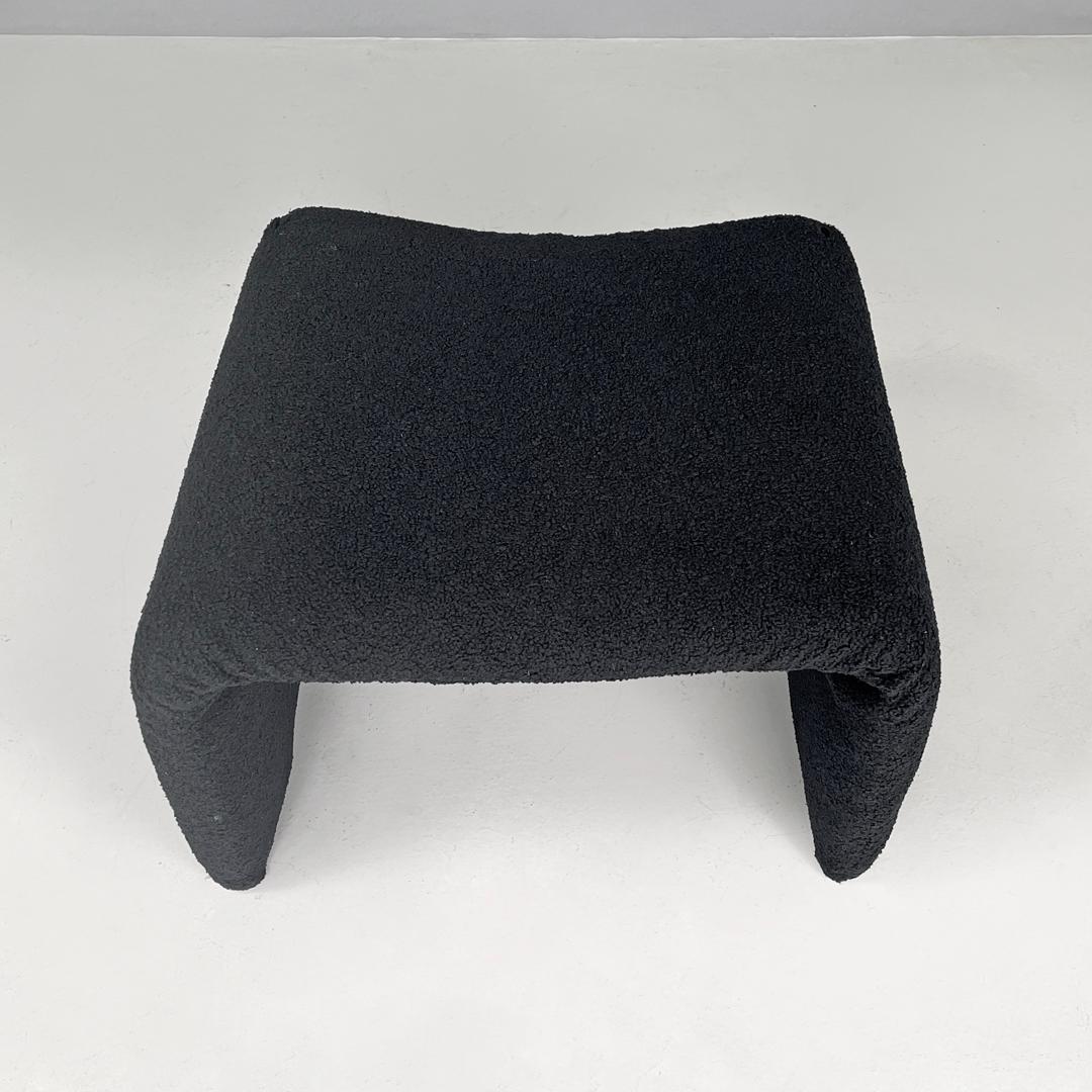 Italian modern black teddy fabric pouf, 1970s For Sale 1
