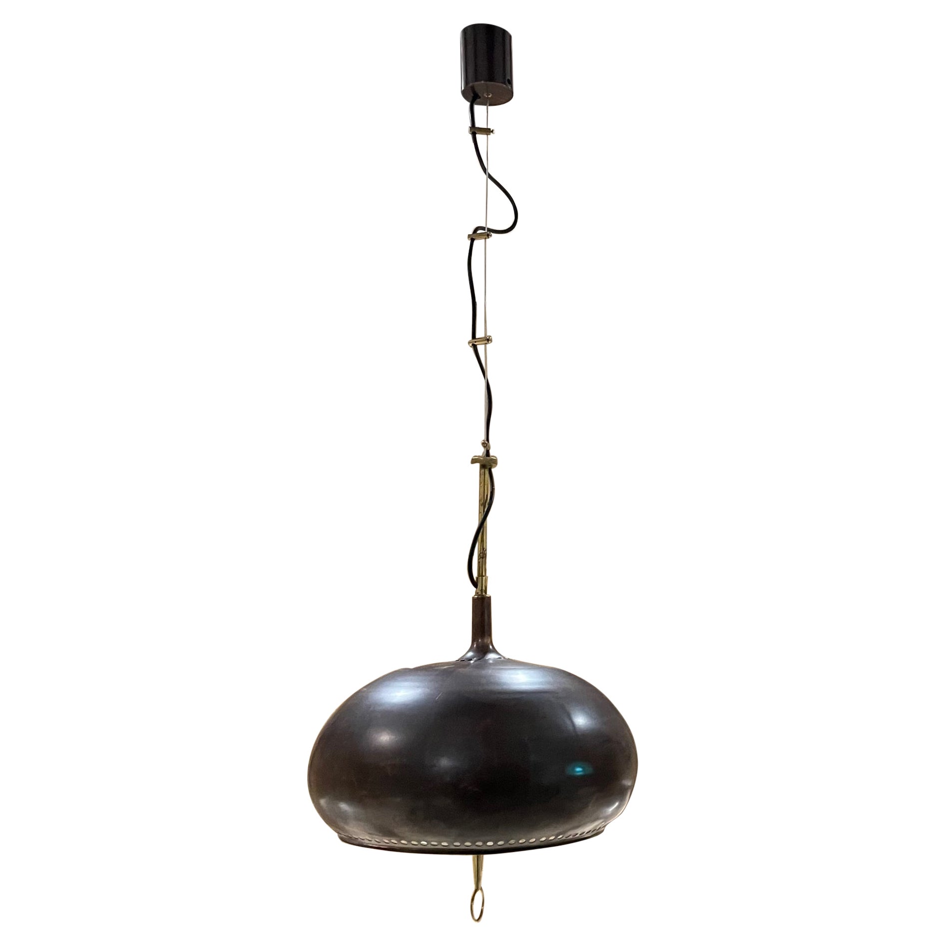 Lampe à suspension italienne moderne noire UFO des années 1950 de Stilnovo Gaetano Sciolari
