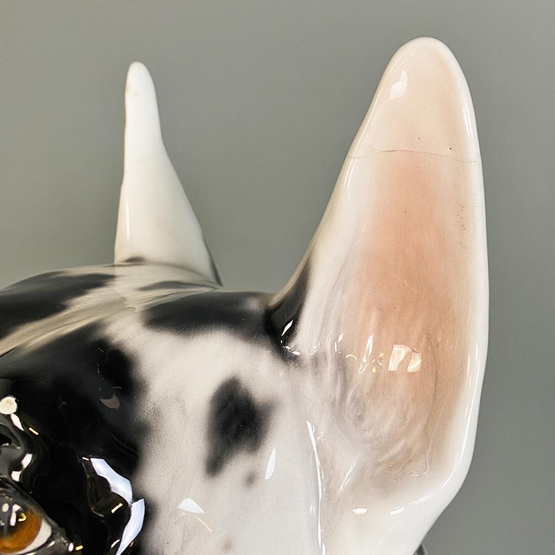 Italian Modern Black & White Ceramic Sculpture of Harlequin Great Dane Dog 1980s For Sale 4