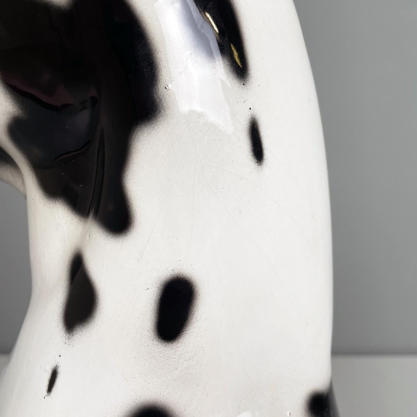 Italienische moderne schwarz-weiße Keramikskulptur von Harlekin Dogge Hund, 1980er Jahre im Angebot 8