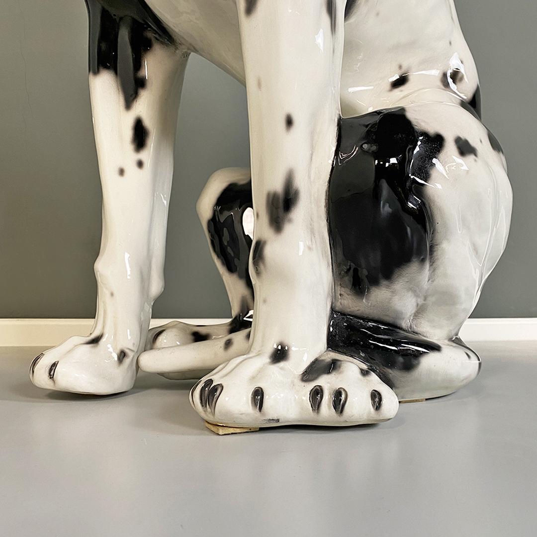 Italian Modern Black & White Ceramic Sculpture of Harlequin Great Dane Dog 1980s For Sale 8