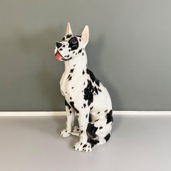 Italian Modern Black & White Ceramic Sculpture of Harlequin Great Dane Dog 1980s