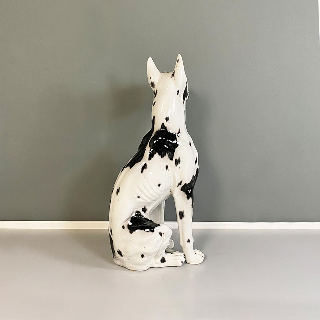 Late 20th Century Italian Modern Black & White Ceramic Sculpture of Harlequin Great Dane Dog 1980s For Sale
