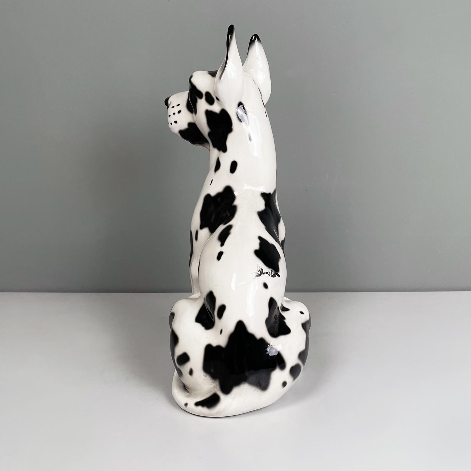 Italian modern Black white ceramic sculpture of Harlequin Great Dane dog, 1980s In Good Condition For Sale In MIlano, IT