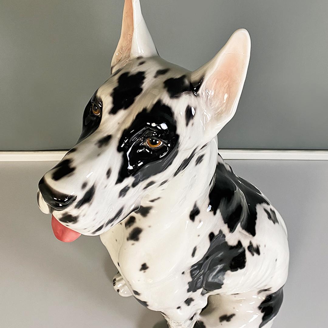 Italian Modern Black & White Ceramic Sculpture of Harlequin Great Dane Dog 1980s For Sale 1