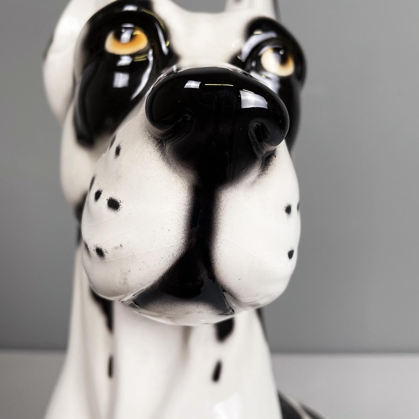 Ceramic Italian modern Black white ceramic sculpture of Harlequin Great Dane dog, 1980s For Sale
