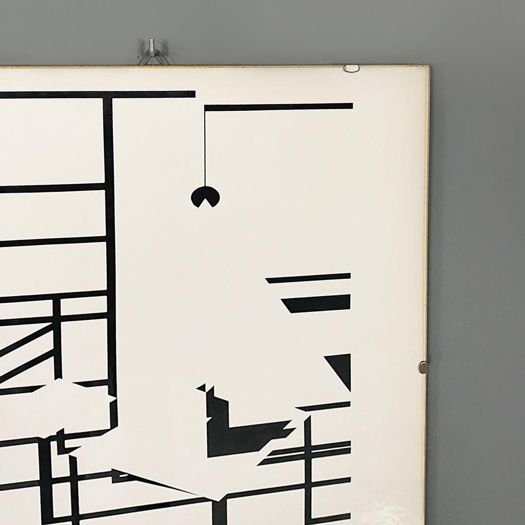 Italian modern black & white geometric and stylized print of home interior 1980 4