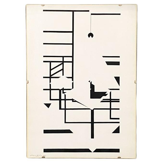 Italian modern black & white geometric and stylized print of home interior 1980