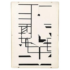 Used Italian modern black & white geometric and stylized print of home interior 1980