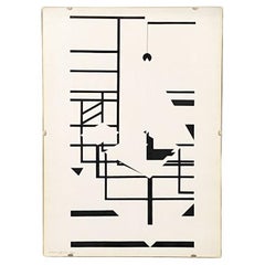 Vintage Italian modern black & white geometric and stylized print of home interior 1980