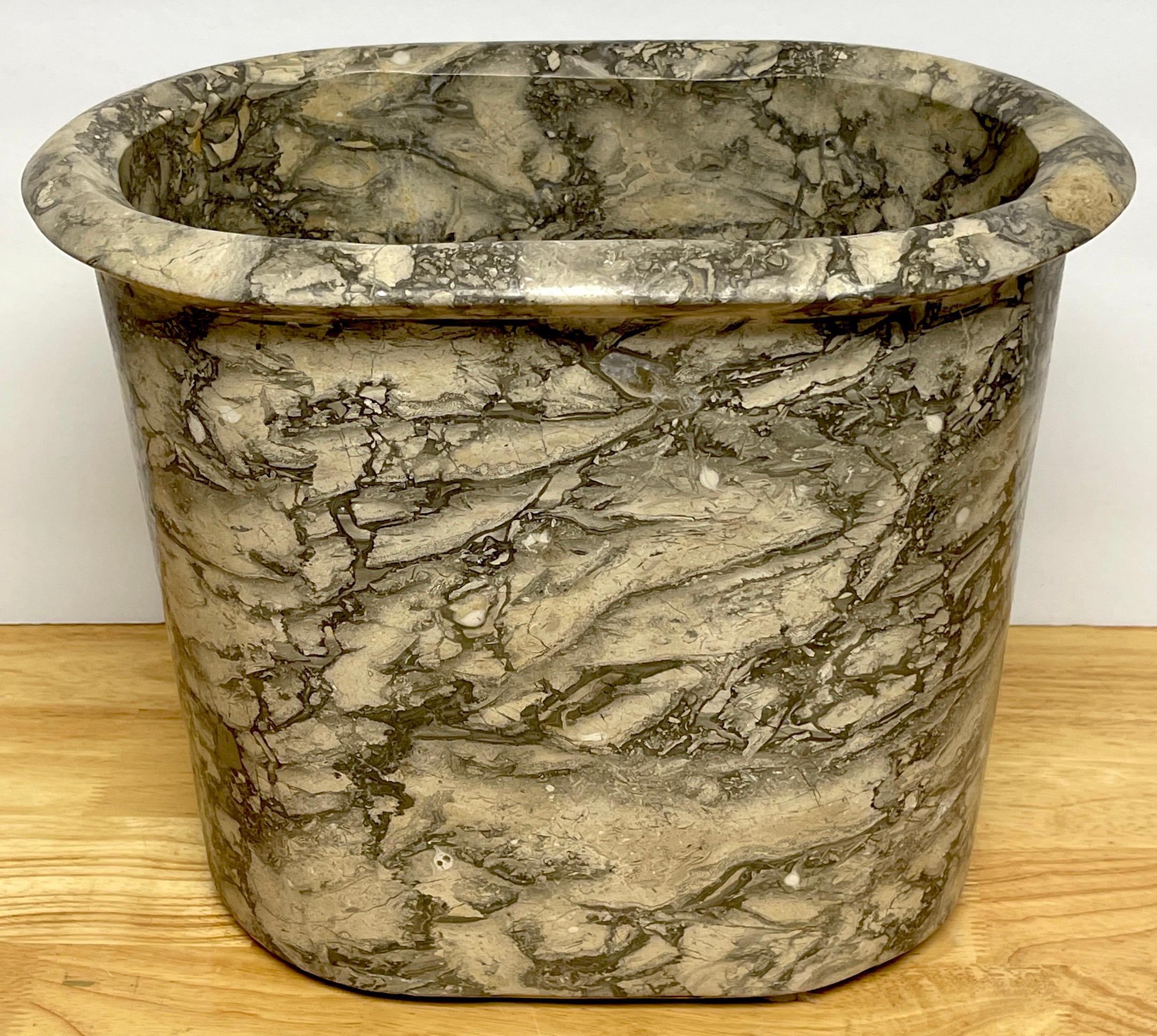 20th Century Italian Modern Black & White Variegated Marble Wastepaper Basket/ Trash Can