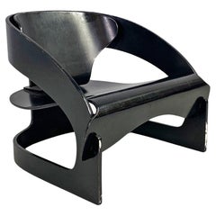 Italian modern black wood 4801 armchair by Joe Colombo for Kartell, 1970s